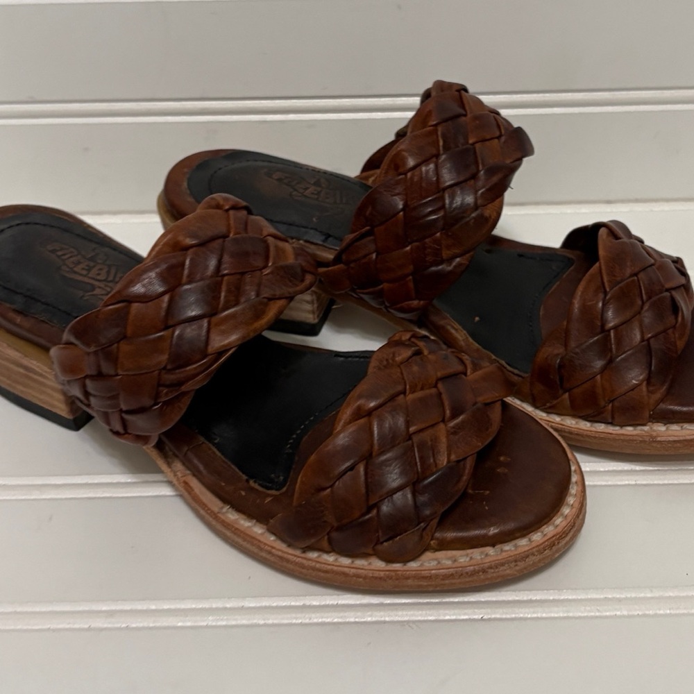 FREEBIRD GINGER Brown Leather Woven Slide Sandals Shoes Womens Size 5 NEW WO BOX